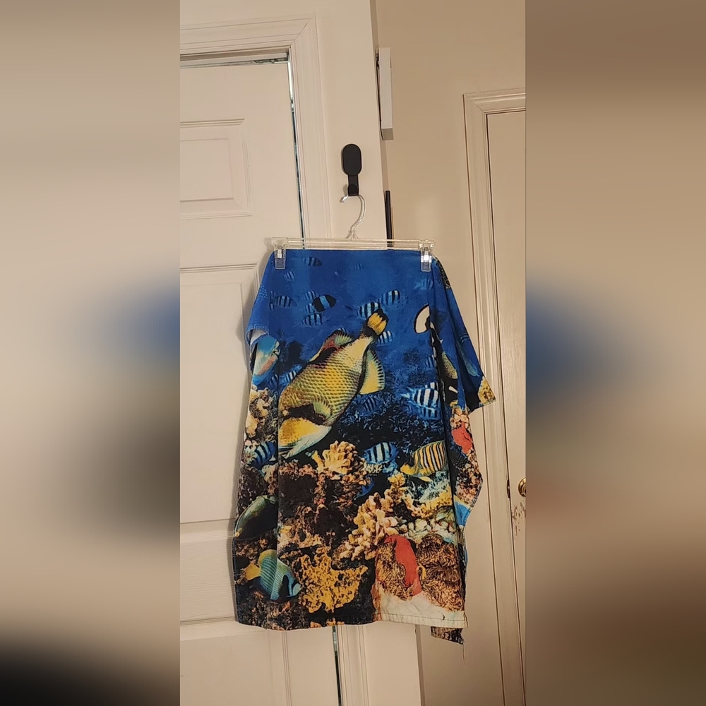 2 Mainstay Beach Towels. Blue Ocean Fish Towel And Blue Butterfly Towel.